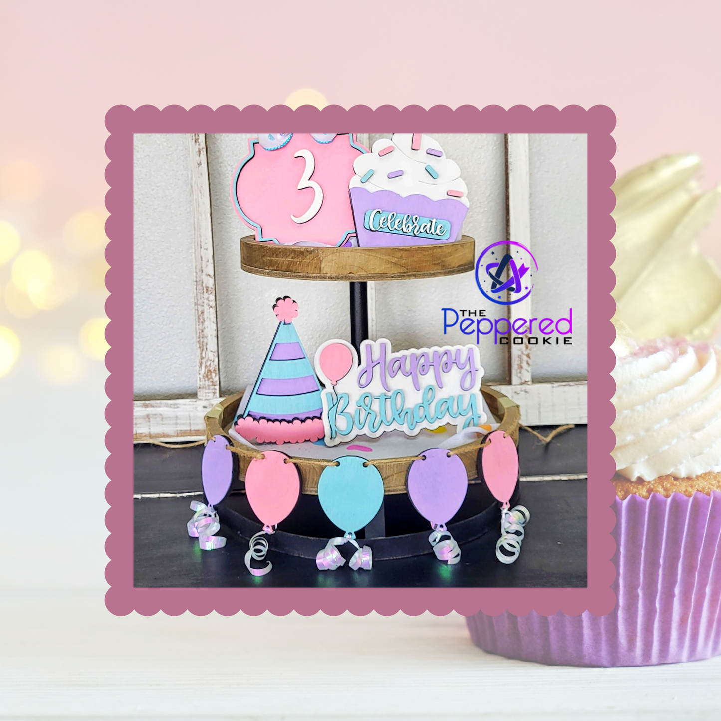 Tiered Tray Decor - Birthday Party Set UNFINISHED