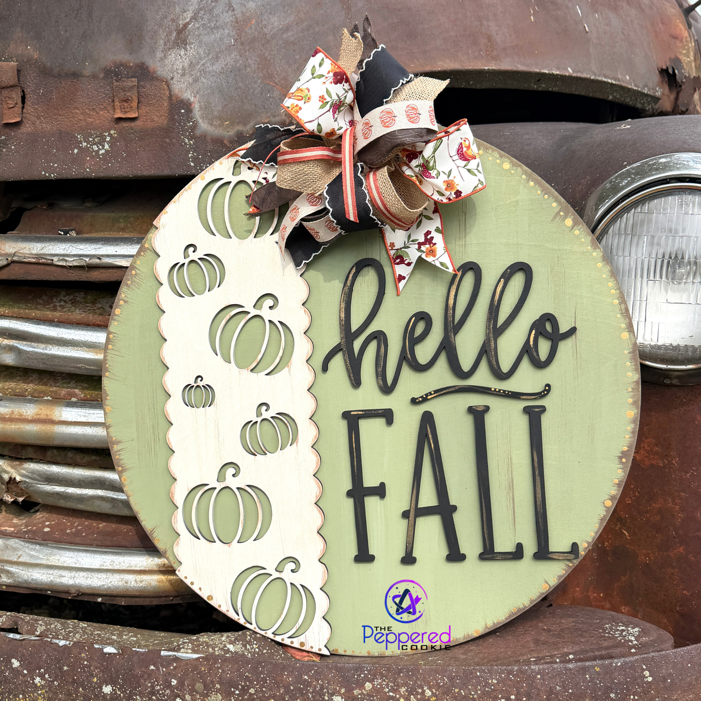Door Hanger - Hello Fall Round UNFINISHED