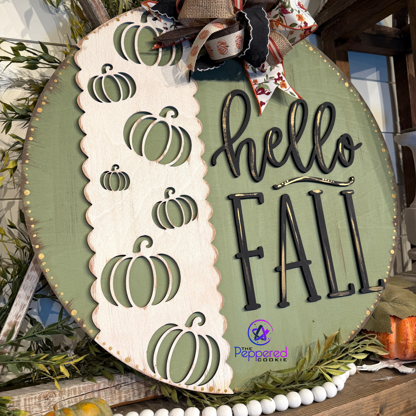 Door Hanger - Hello Fall Round UNFINISHED