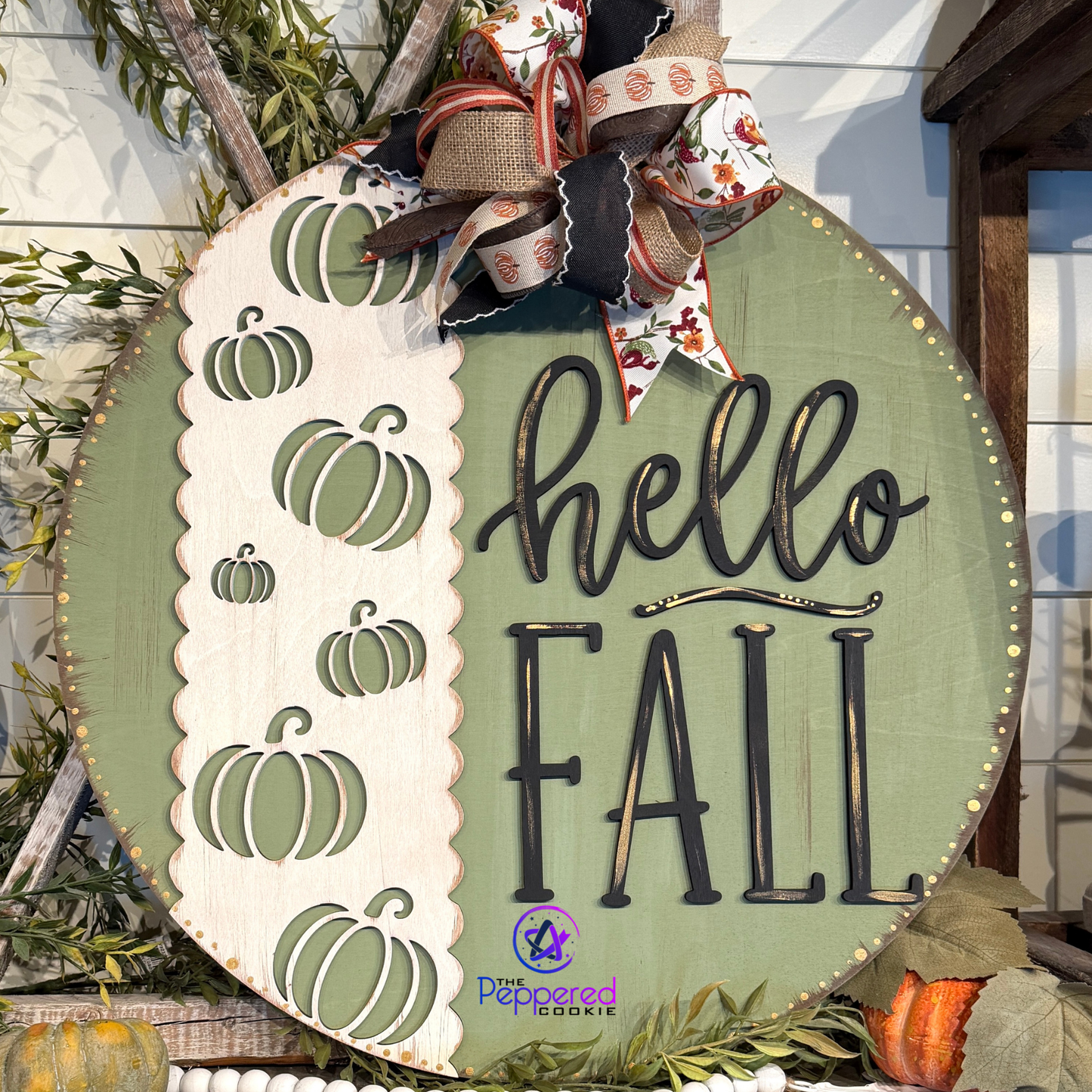Door Hanger - Hello Fall Round UNFINISHED
