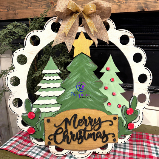 Door Hanger - Merry Christmas Triple Tree Scallop  UNFINISHED