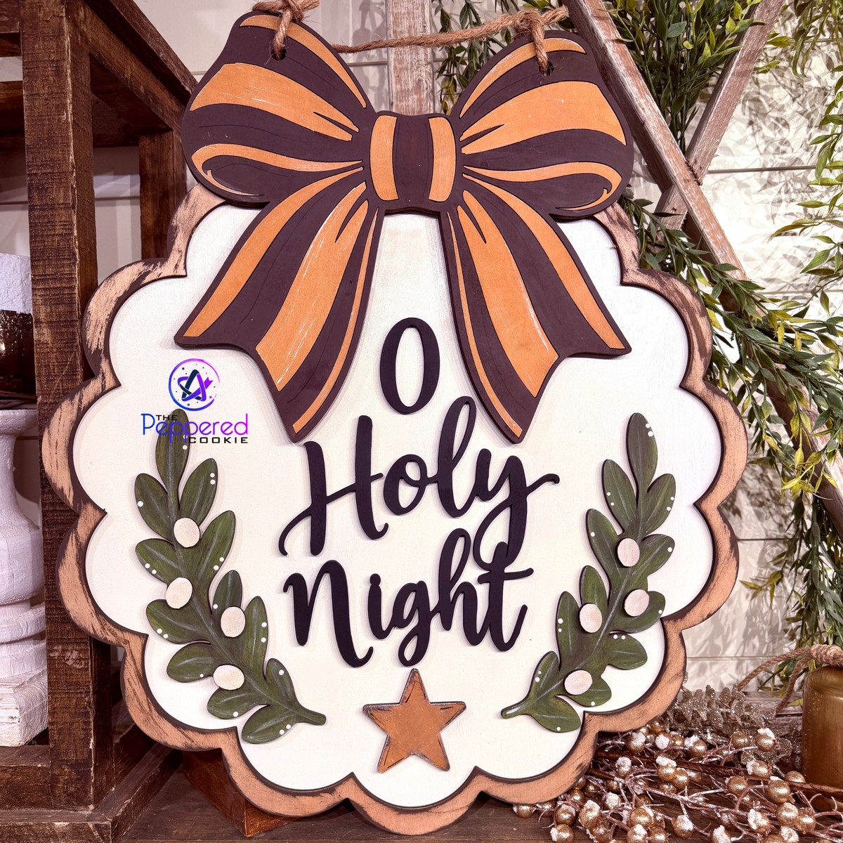 Door Hanger - O Holy Night Scallop with Bow UNFINISHED