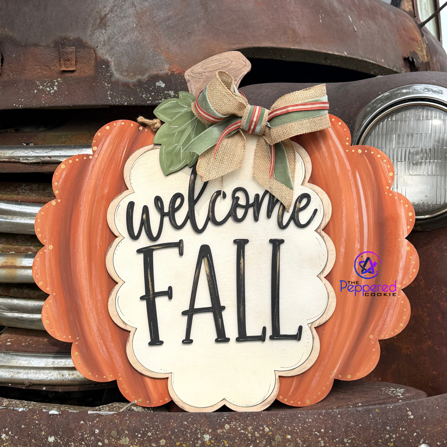 Door Hanger - Welcome Fall Scalloped Pumpkin UNFINISHED