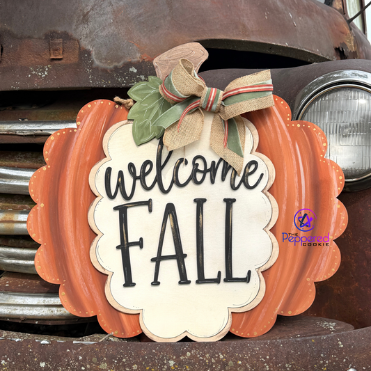 Door Hanger - Welcome Fall Scalloped Pumpkin UNFINISHED