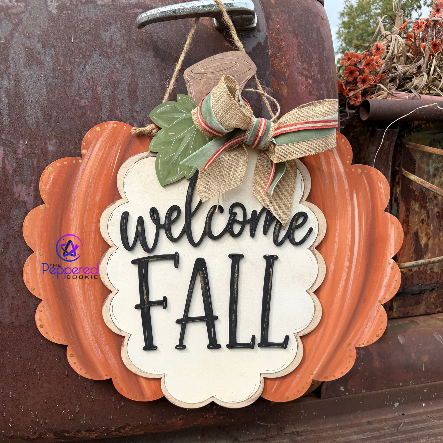 Door Hanger - Welcome Fall Scalloped Pumpkin UNFINISHED