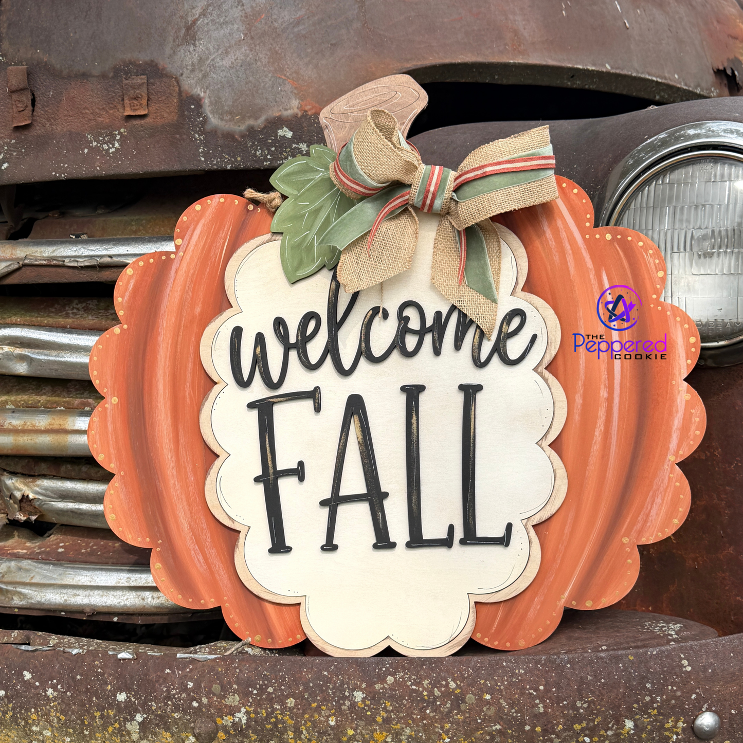 Door Hanger - Welcome Fall Scalloped Pumpkin UNFINISHED