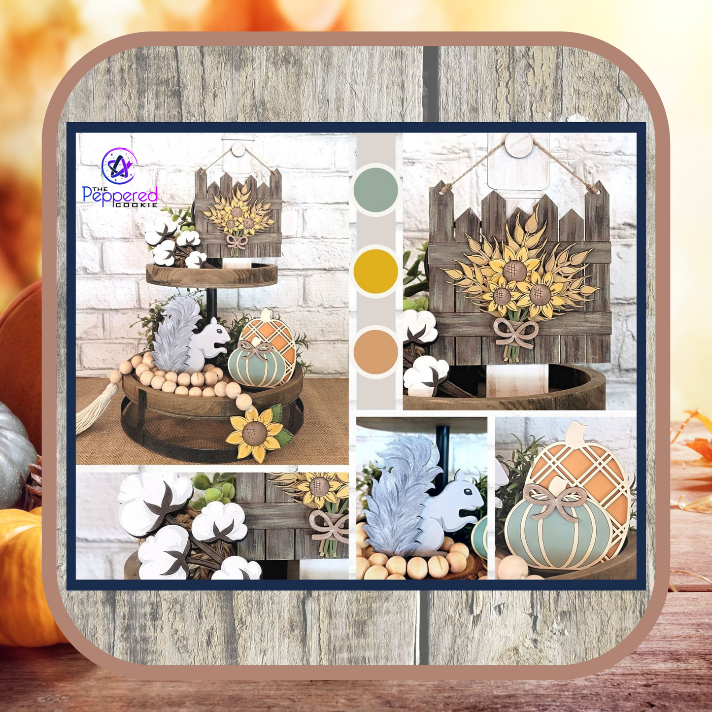 Tiered Tray Decor - Fall Floral Set UNFINISHED