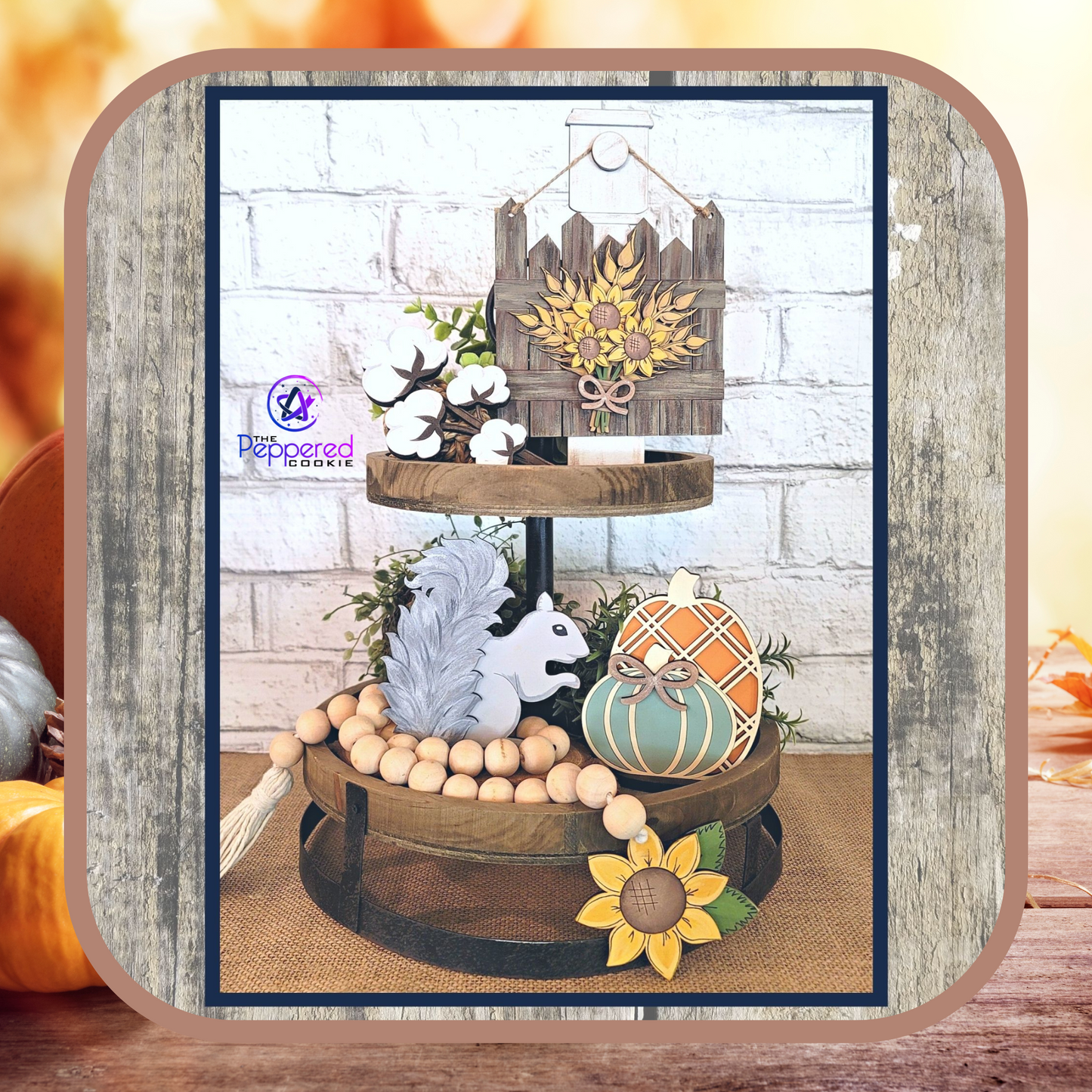 Tiered Tray Decor - Fall Floral Set UNFINISHED