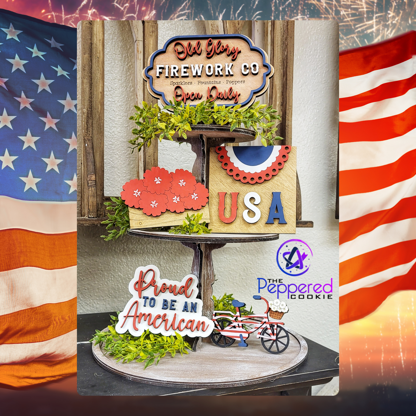 Tiered Tray Decor - Fireworks and Freedom Set UNFINISHED