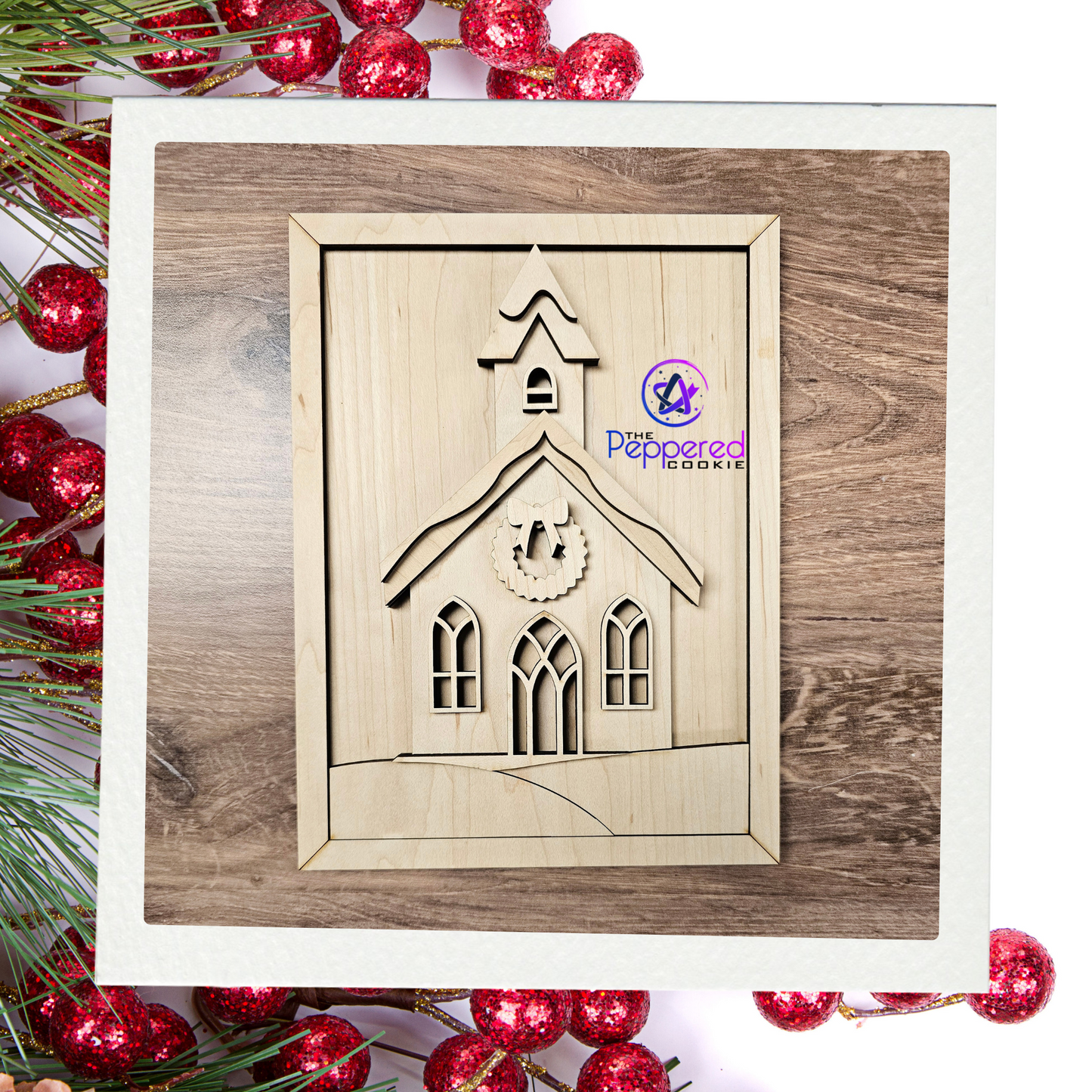 Home Decor - Christmas Village Framed Church Sign UNFINISHED