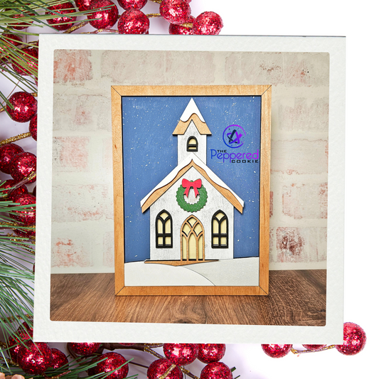 Home Decor - Christmas Village Framed Church Sign UNFINISHED