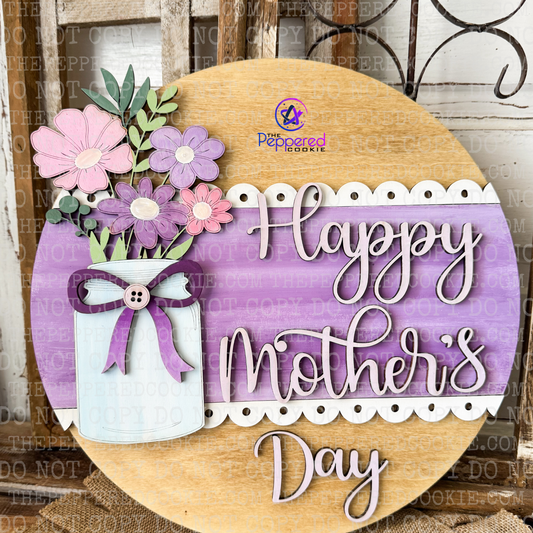 Door Hanger - Happy Mothers Day Vase Flowers UNFINISHED