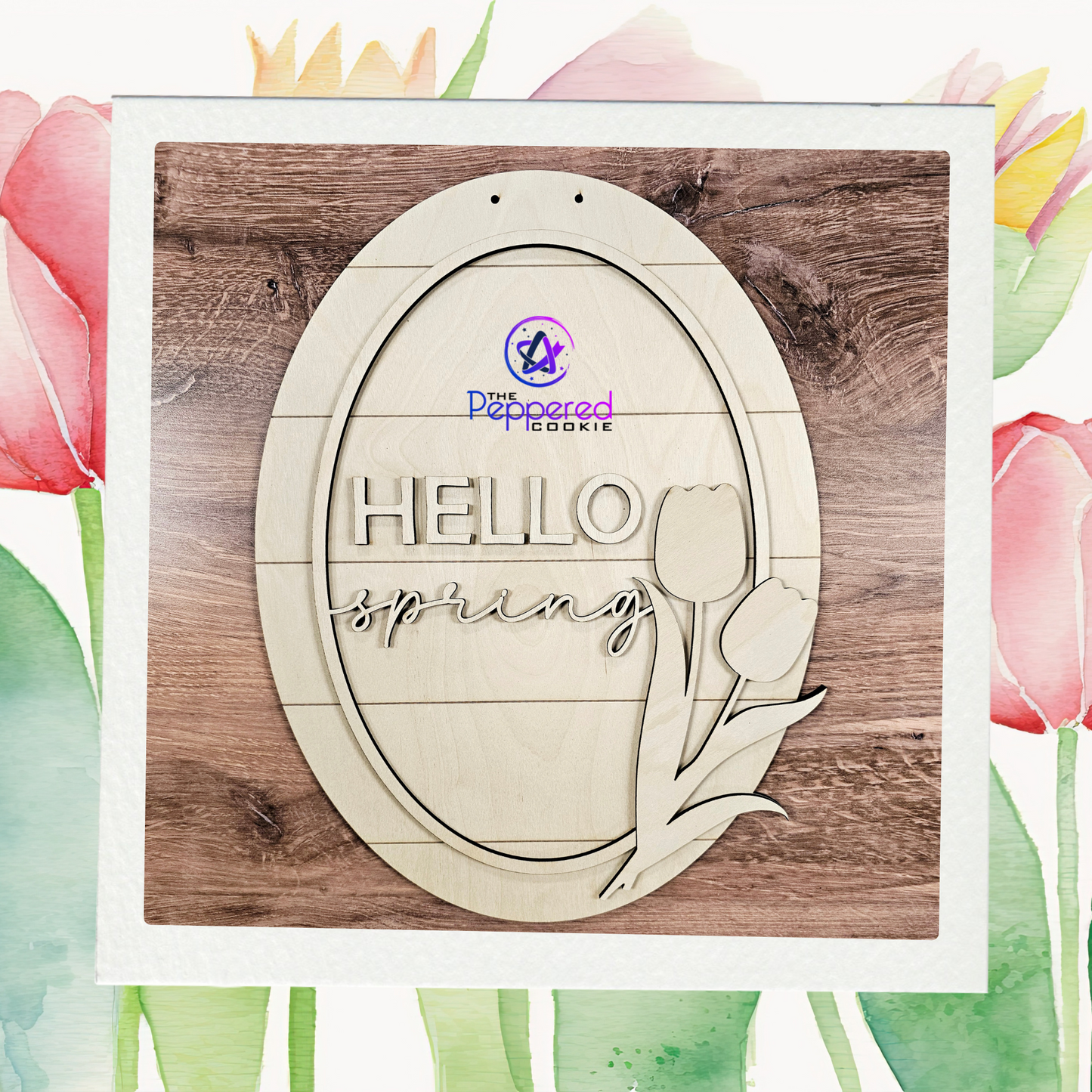 Door Hanger - Hello Spring Tulip Oval Sign UNFINISHED