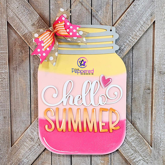 Door Hanger - Hello Summer Mason Jar UNFINISHED