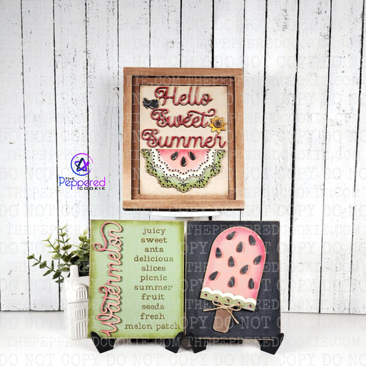 Home Decor - Hello Summer Watermelon Sign Trio UNFINISHED