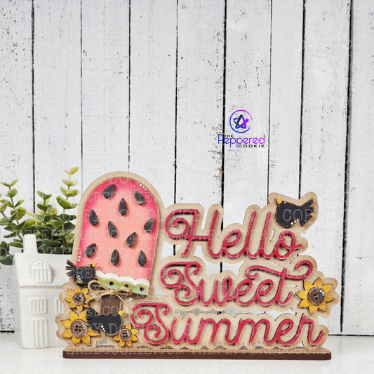Shelf Sitter - Hello Summer Watermelon Word Art UNFINISHED