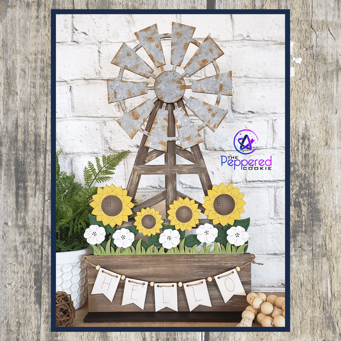 Shelf Sitter - Interchangeable Windmill Sunflower Insert UNFINISHED