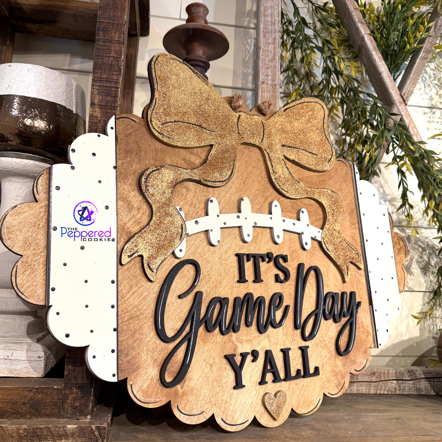 Door Hanger - It's Game Day Yall Scalloped Football UNFINISHED