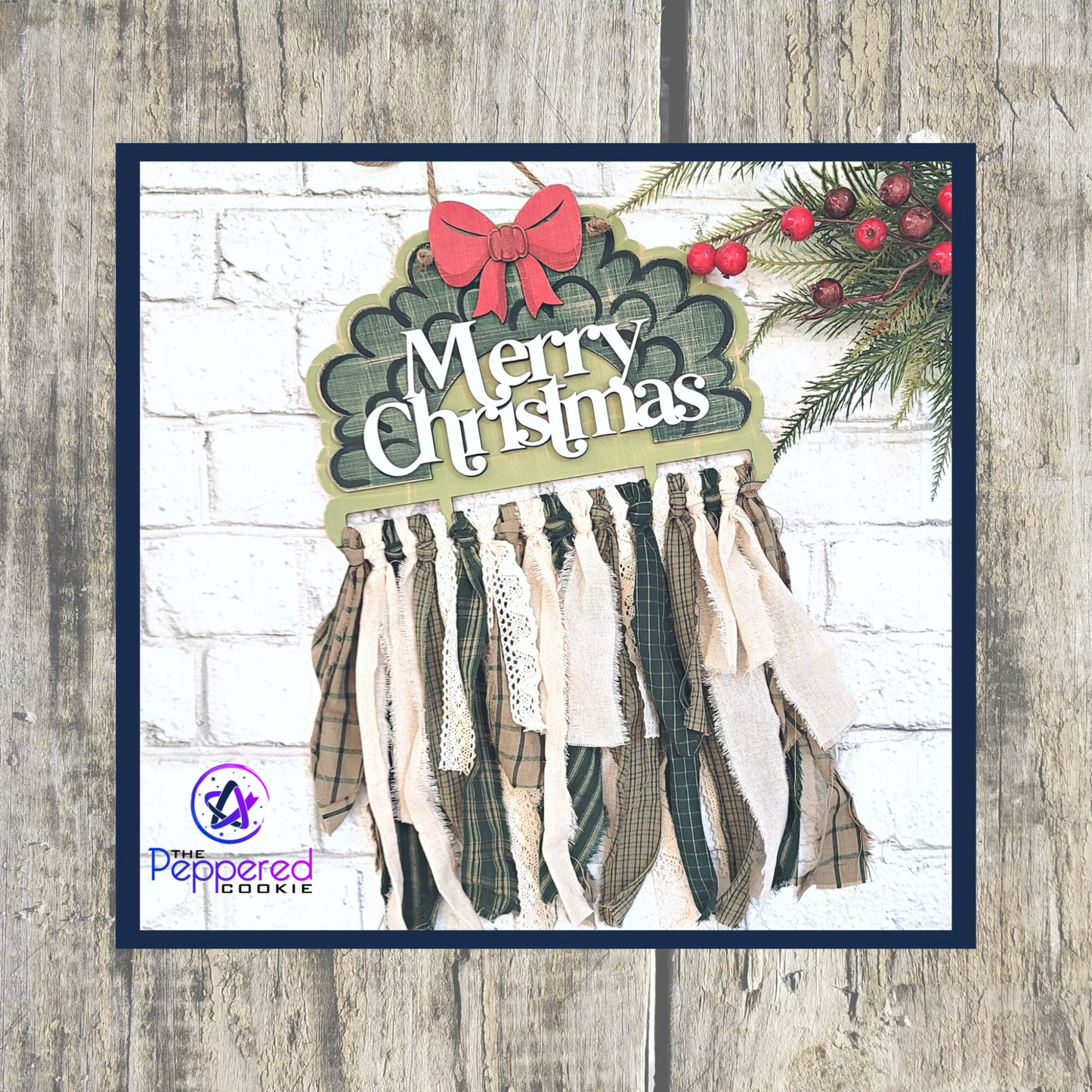 Home Decor - Merry Christmas Wreath Rag Tie Hanger UNFINISHED