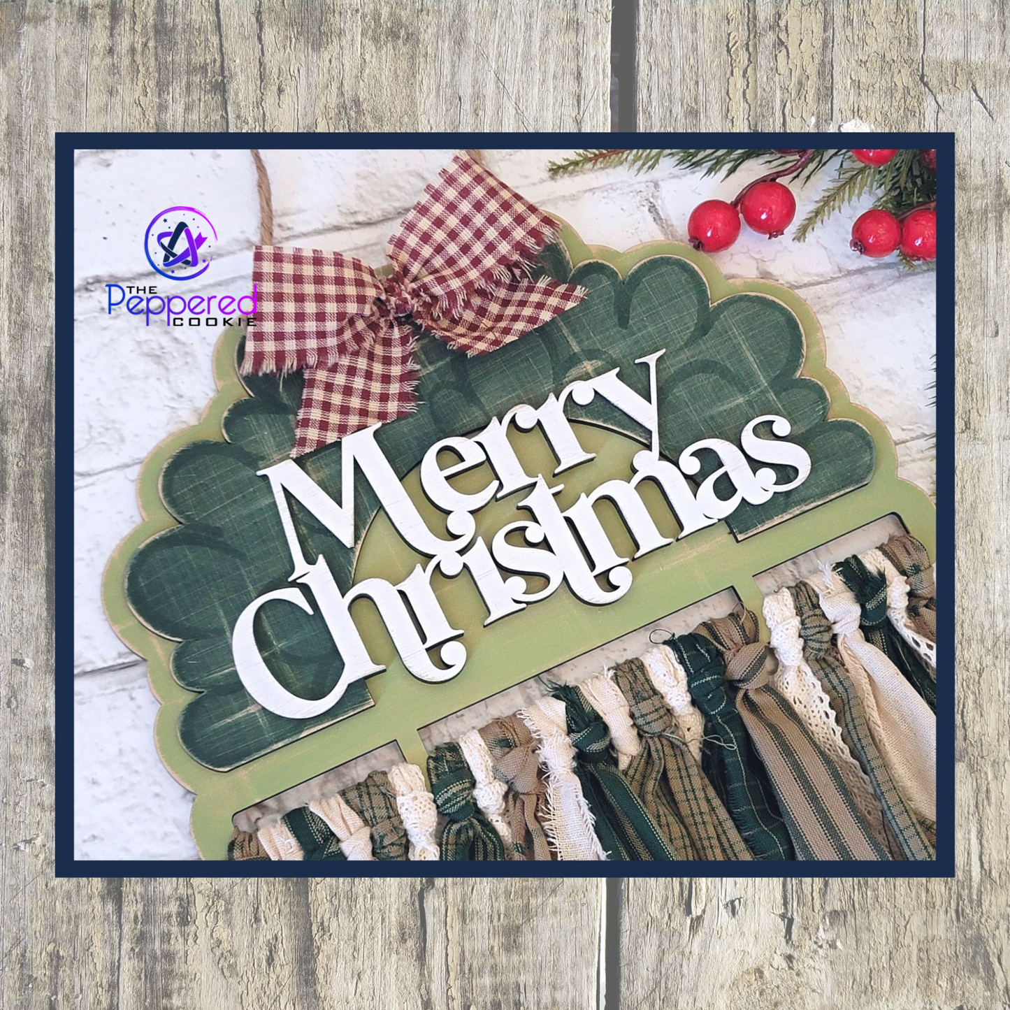 Home Decor - Merry Christmas Wreath Rag Tie Hanger UNFINISHED