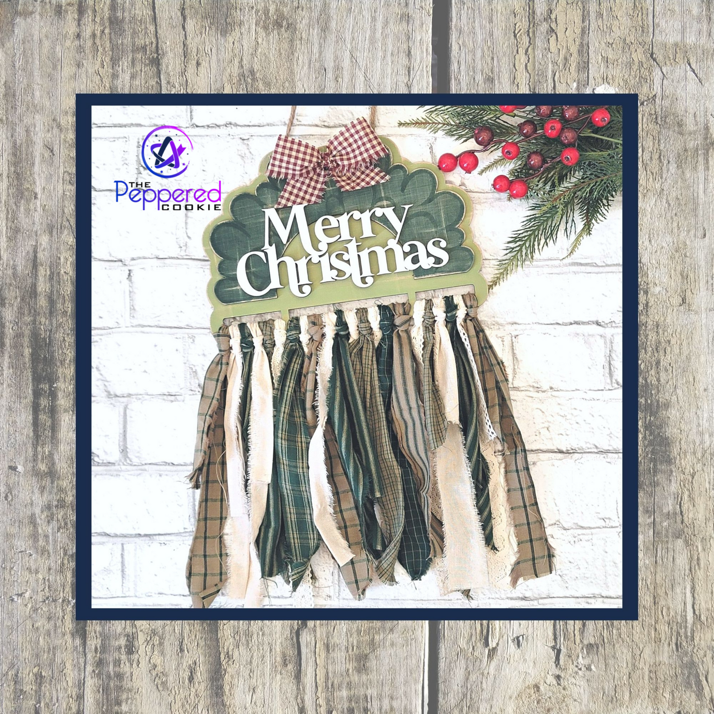 Home Decor - Merry Christmas Wreath Rag Tie Hanger UNFINISHED