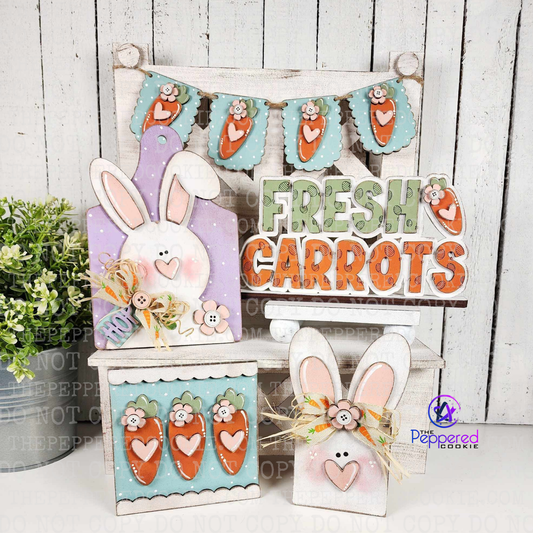 Home Decor - Prim Bunnies and Carrots Decor Set UNFINISHED