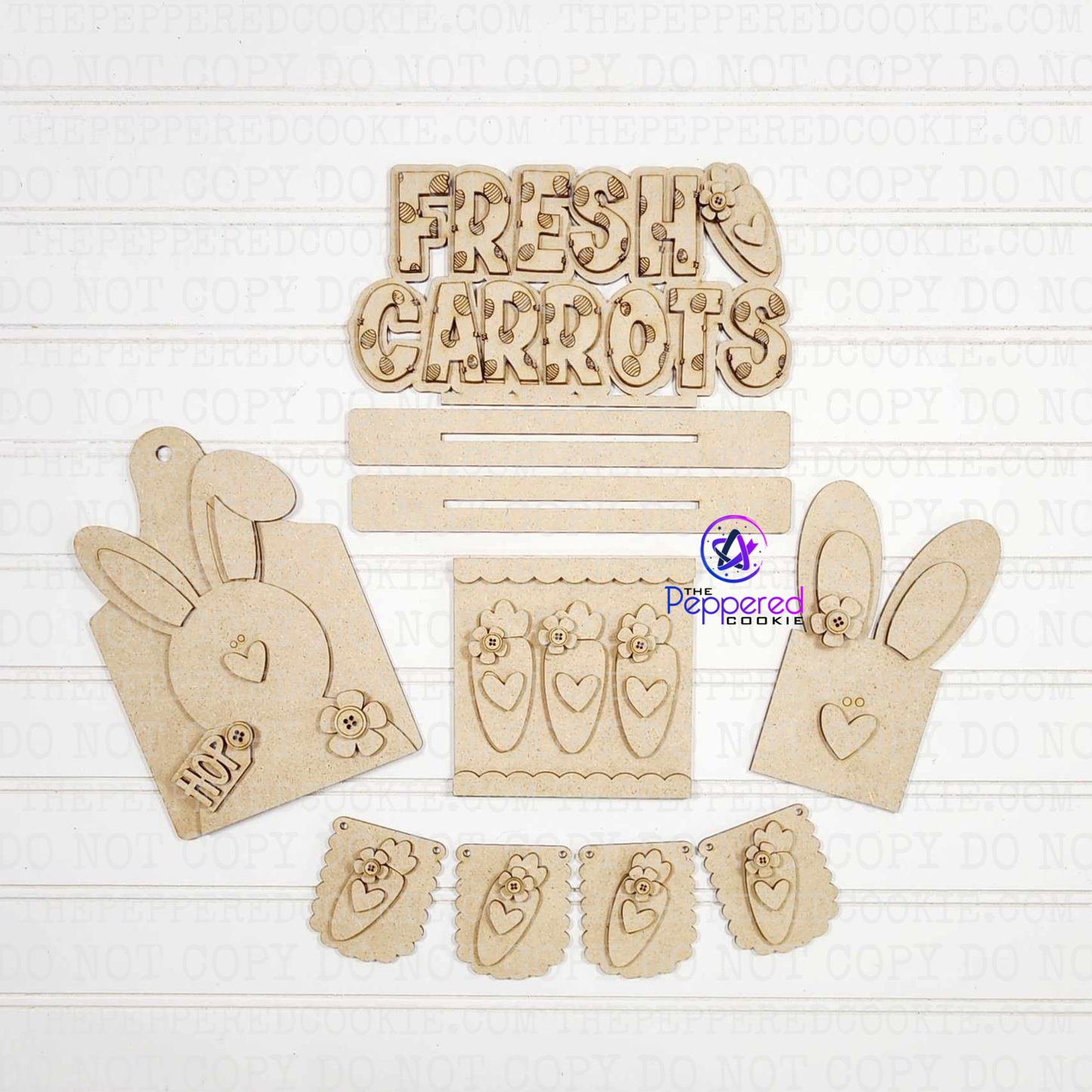 Home Decor - Prim Bunnies and Carrots Decor Set UNFINISHED