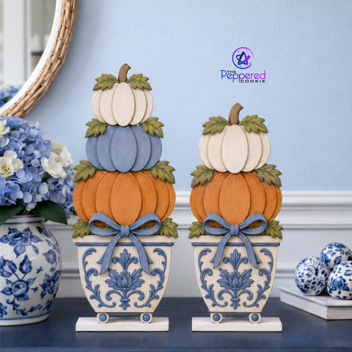 Shelf Sitter - Pumpkin Topiary Chinoiserie Stands UNFINISHED