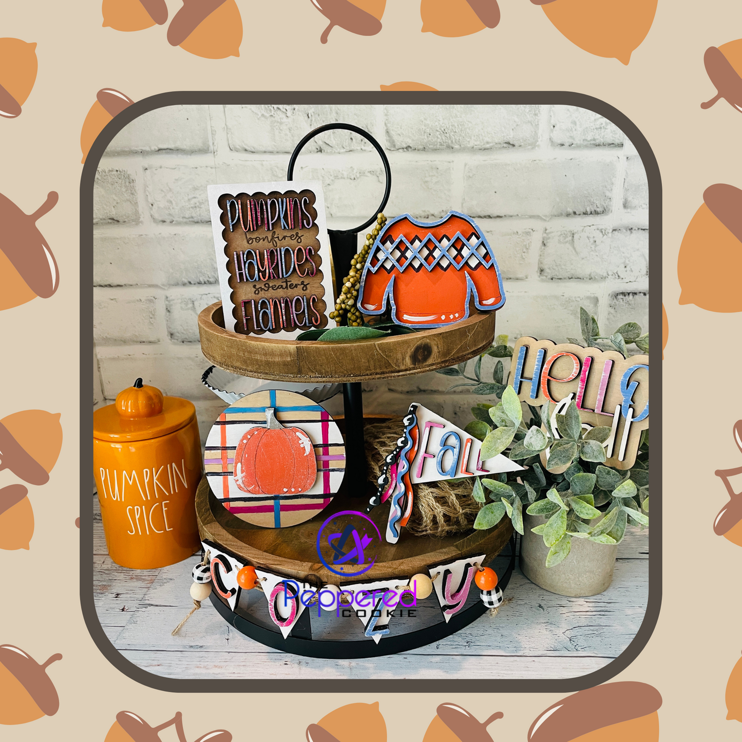 Tiered Tray Decor - Pumpkins Hayrides Flannels Set UNFINISHED