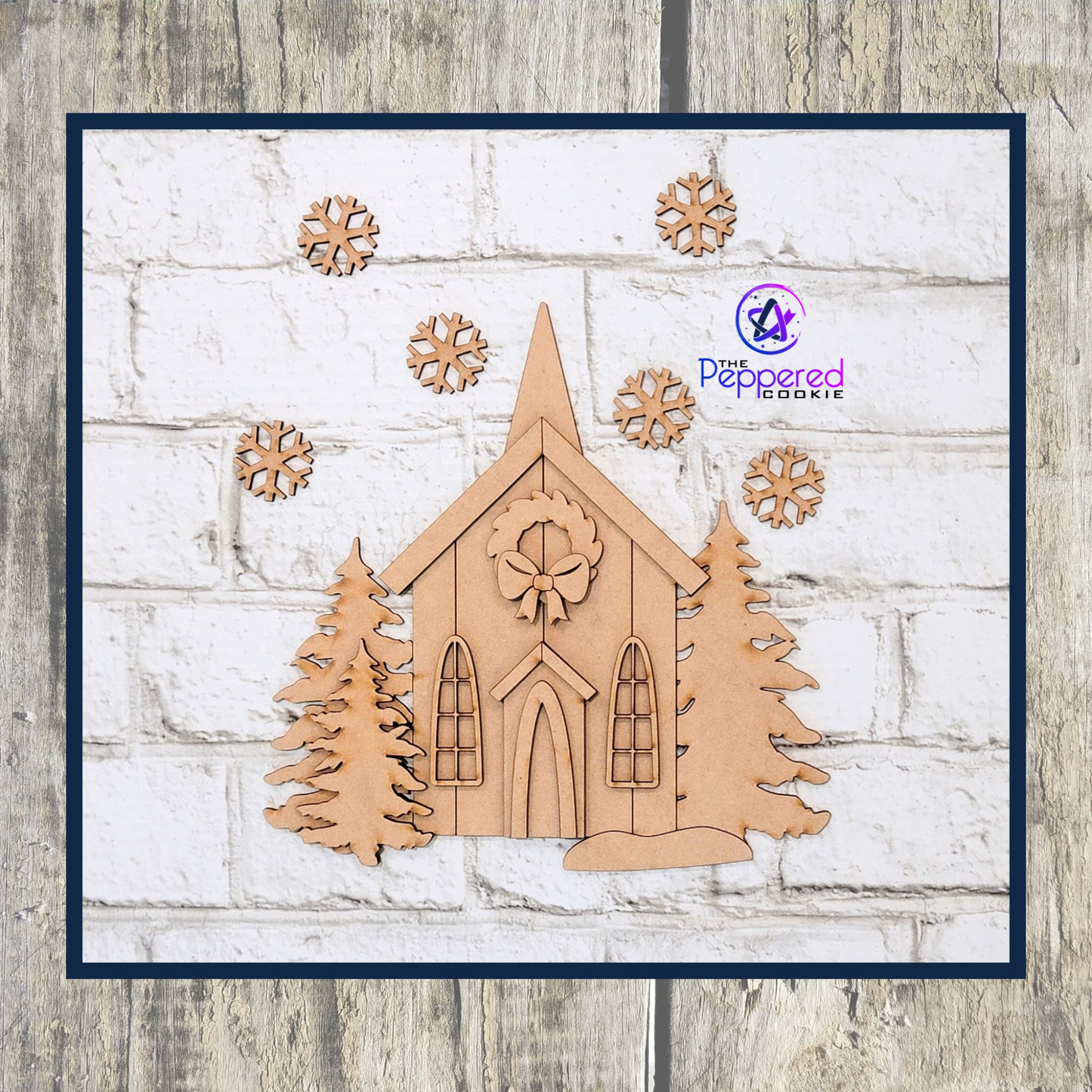 Door Hanger - Snow Globe Rustic Church UNFINISHED