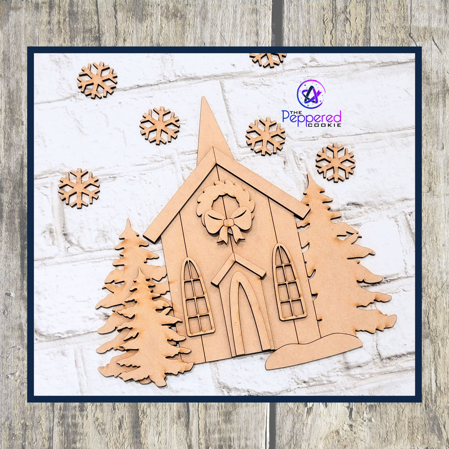 Door Hanger - Snow Globe Rustic Church UNFINISHED