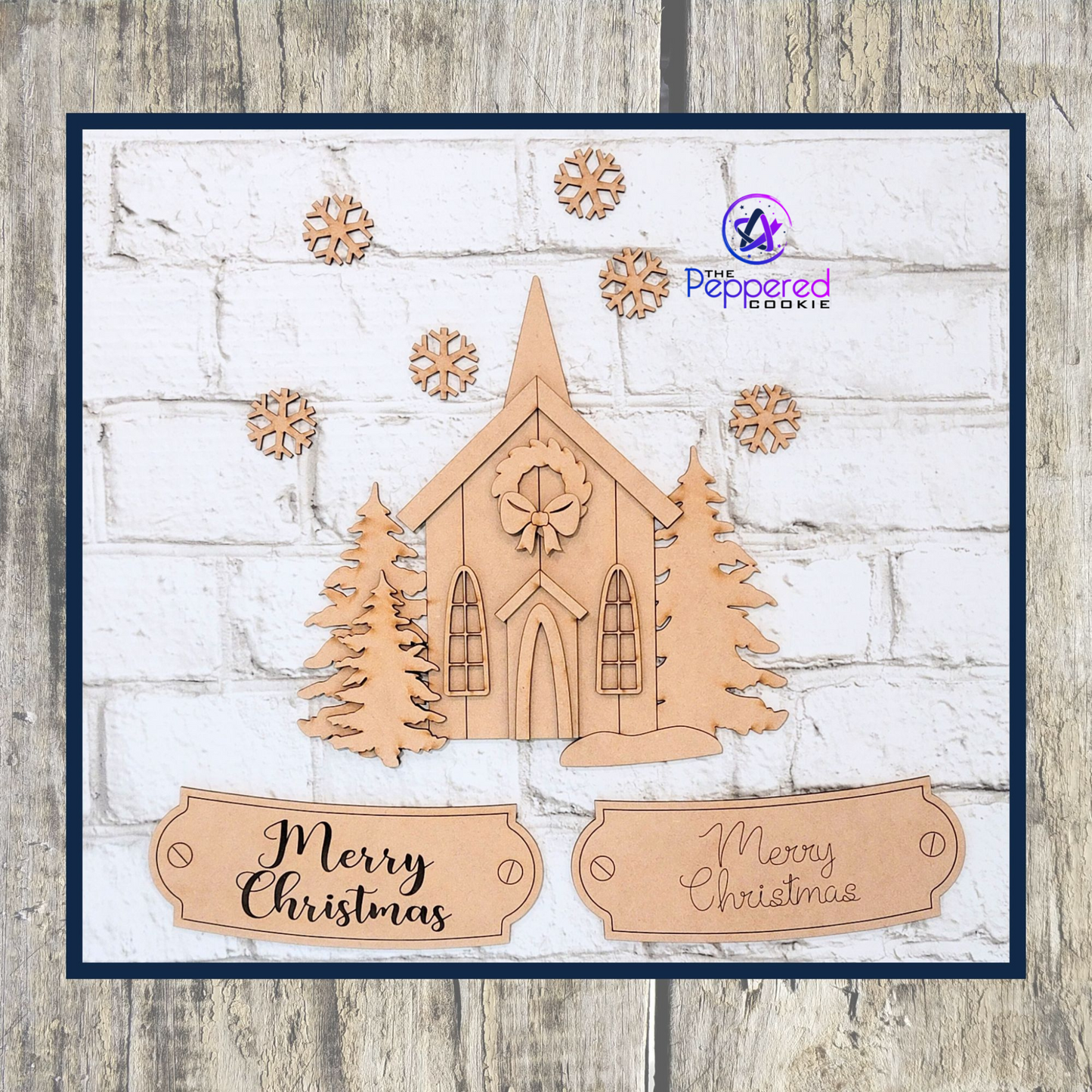 Door Hanger - Snow Globe Rustic Church UNFINISHED