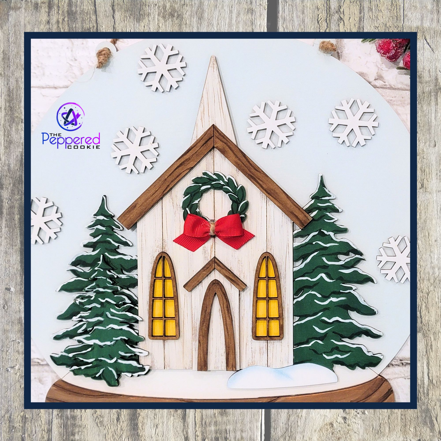 Door Hanger - Snow Globe Rustic Church UNFINISHED