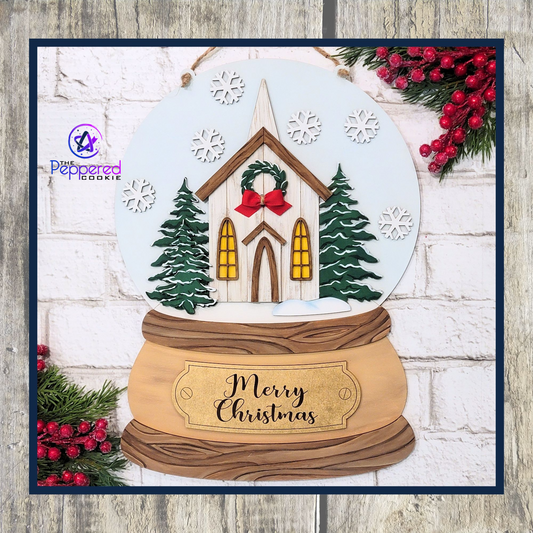 Door Hanger - Snow Globe Rustic Church UNFINISHED