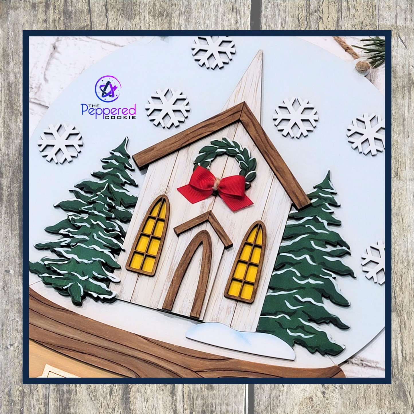 Door Hanger - Snow Globe Rustic Church UNFINISHED