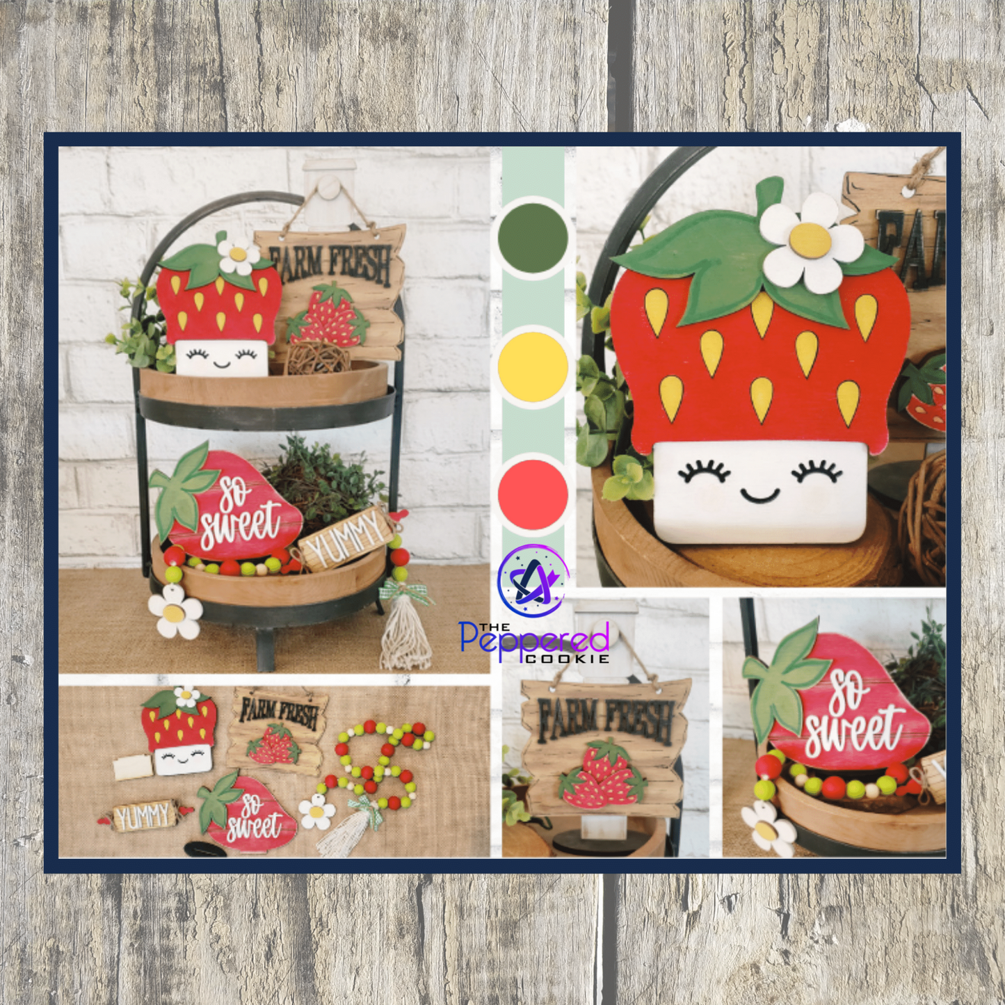 Tiered Tray Decor - Strawberry Set UNFINISHED