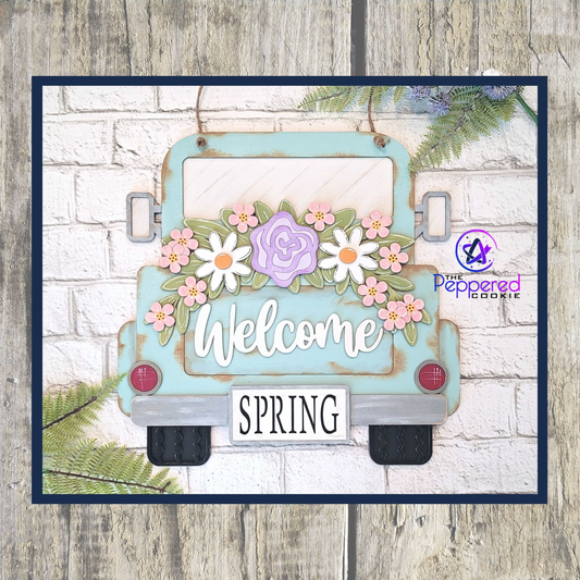 Door Hanger - Truck Floral Spring UNFINISHED