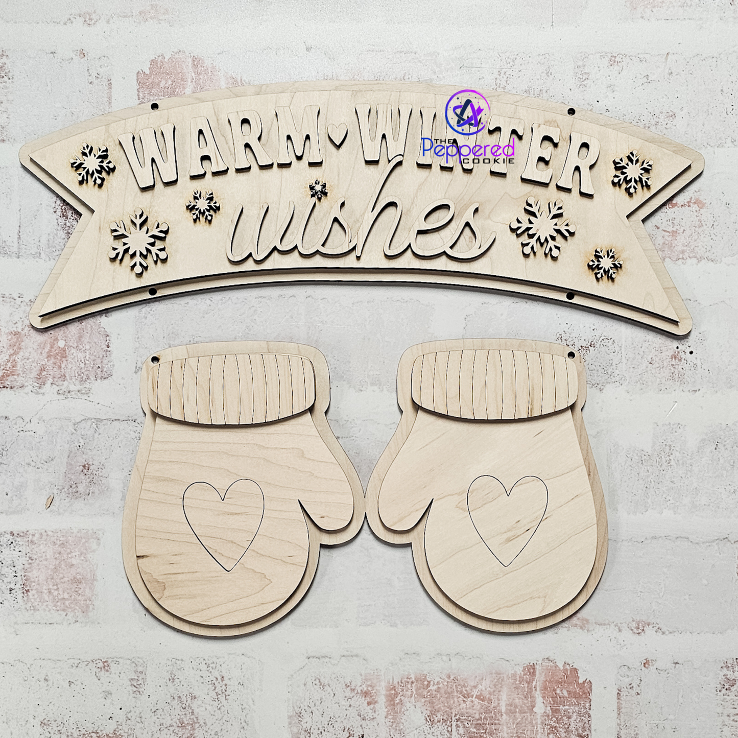 Door Hanger - Warm Winter Wishes Mitten Sign UNFINISHED