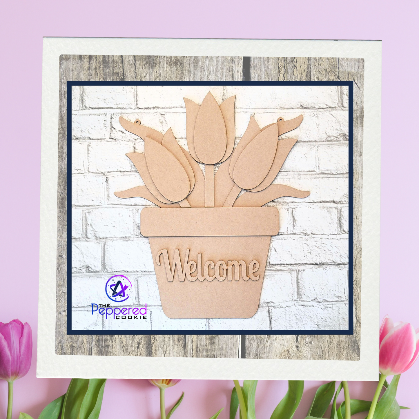 Door Hanger - Welcome Pot of Tulips UNFINISHED