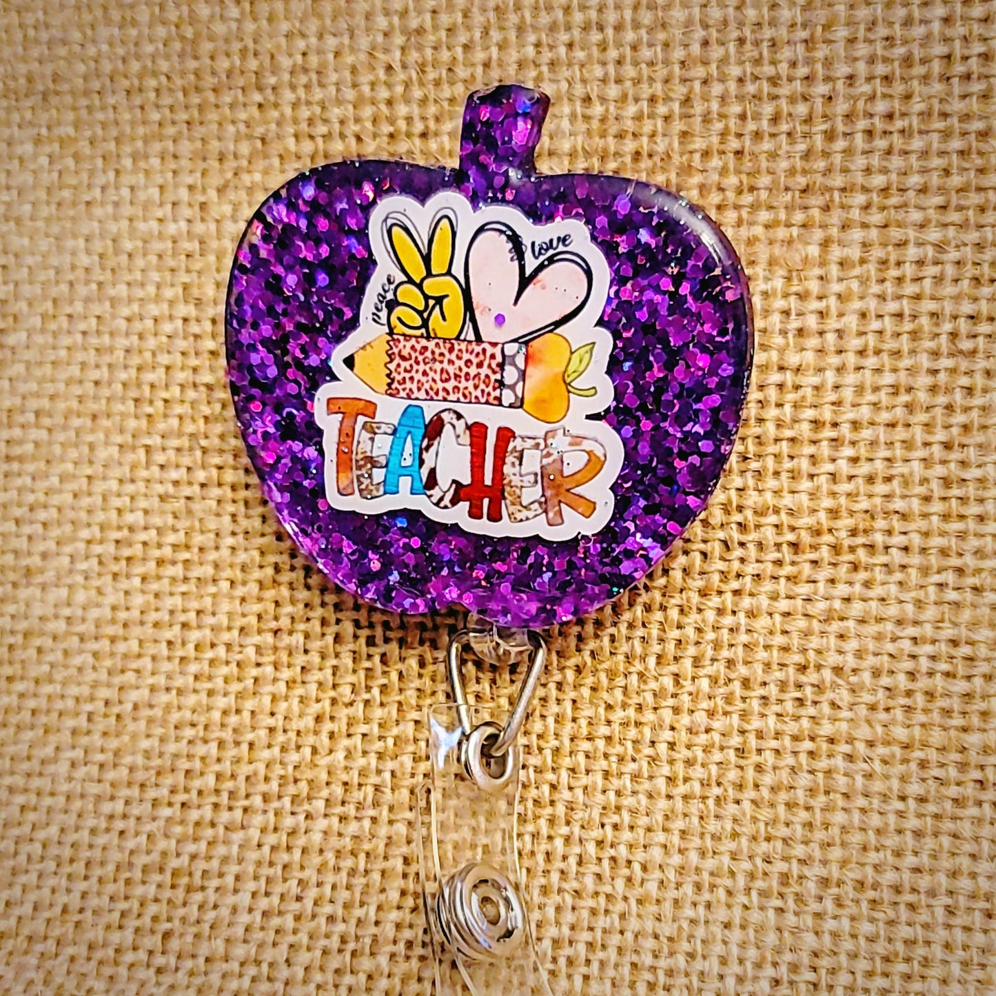 Badge Reel - Peace Love Teacher Apple