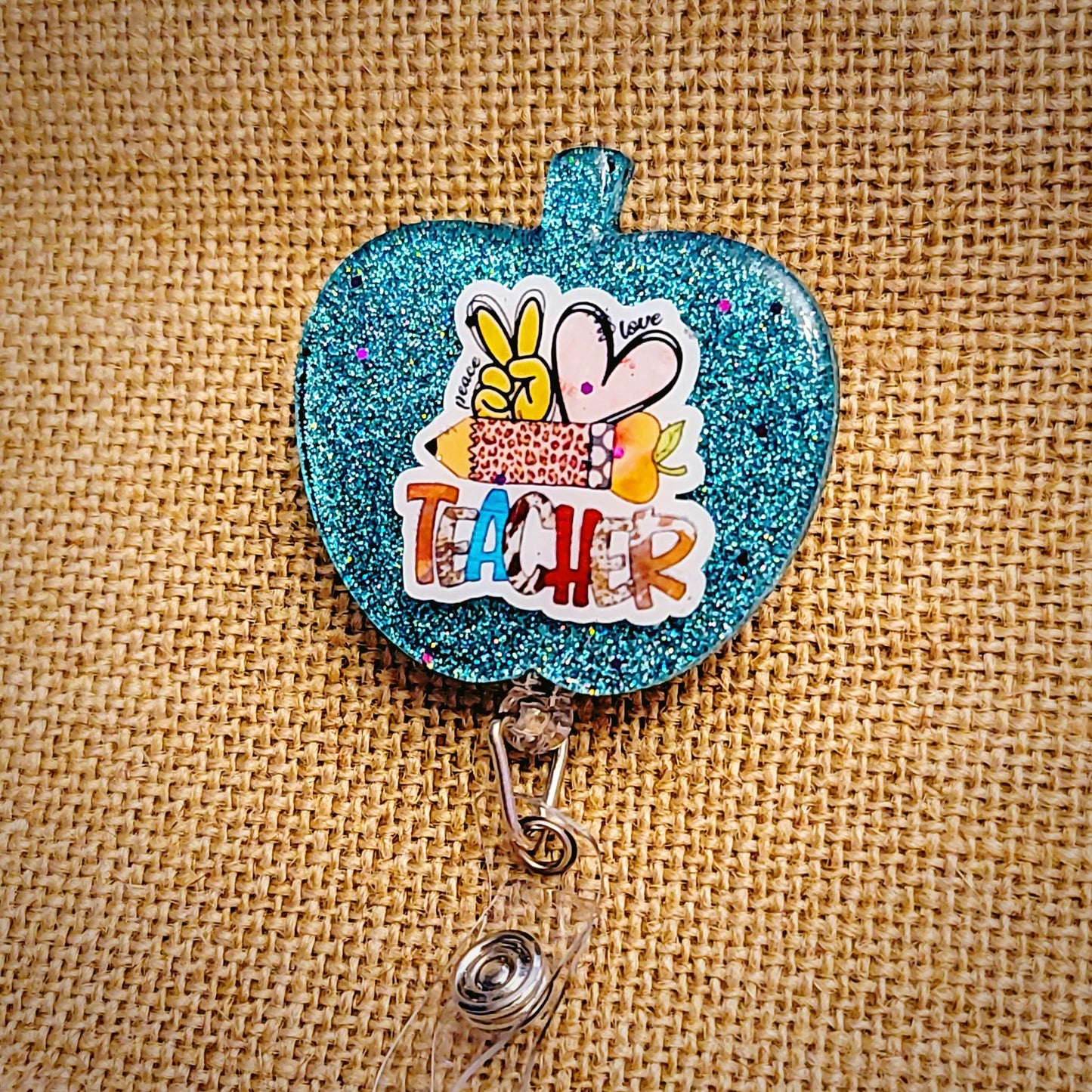 Badge Reel - Peace Love Teacher Apple