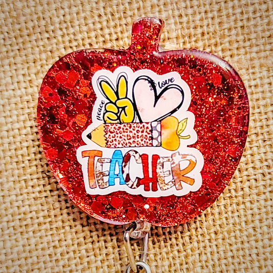 Badge Reel - Peace Love Teacher Apple